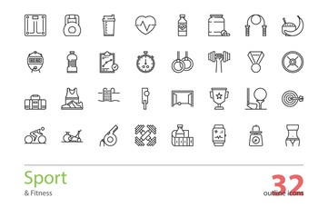 Set of outline Sport and Fitness icons.