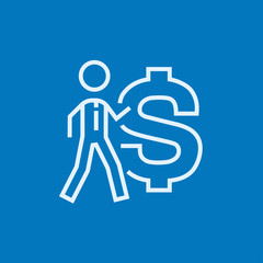 Businessman with big dollar symbol line icon.