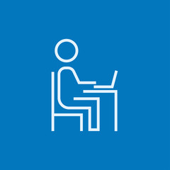 Businessman working at his laptop line icon.