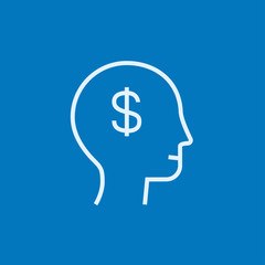 Human head with dollar symbol line icon.