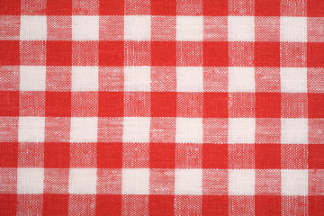 Red and white fabric background. Red traditional gingham background