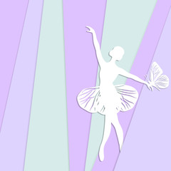 Obraz na płótnie Canvas Silhouette of dancing girl with butterfliy.