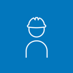 Worker wearing hard hat line icon.