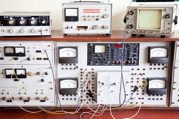 Old electronic equipment on a laboratory