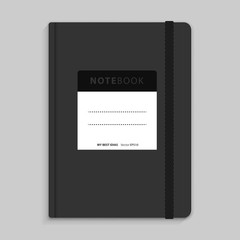 Moleskin notebook with black elastic band vector image.