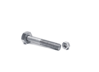 A big bolt and a small nut on white background, One size does not fit all conceptA big bolt and a small nut on white background, One size does not fit all concept