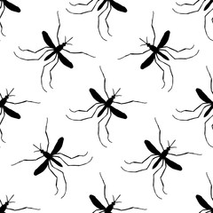 Seamless pattern with mosquito.Culex pipiens. hand-drawn mosquito. Vector