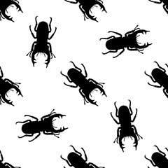 Seamless pattern with stag-beetle. Lucanus cervus. hand-drawn . Vector