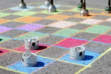 Checkers game with car parts