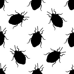 Seamless pattern with shield bug. Palomena prasina hand-drawn shield stink bug. Palomena prasina. Vector