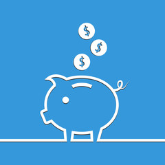 Money piggy bank in line on blue background. Vector
