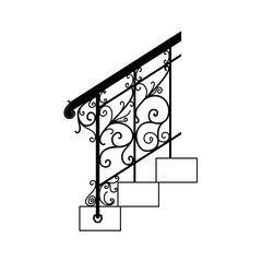Black forged metal railings with floral motifs.