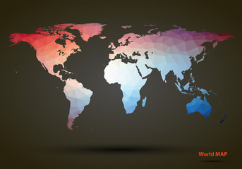 Abstract colorful triangle world map. Vector