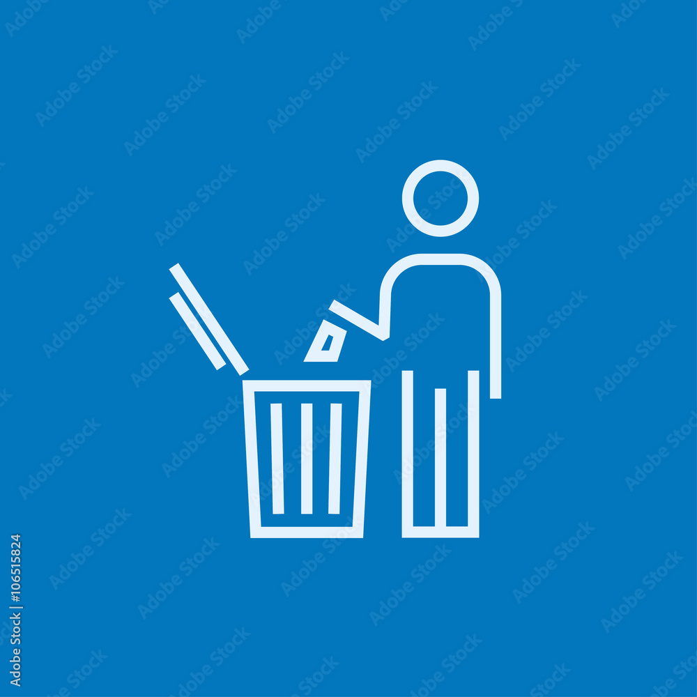 Aufkleber man throwing garbage in a bin line icon.