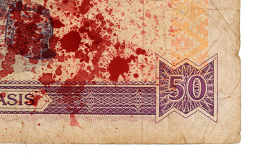 50 Gambian dalasi bank note, bloody