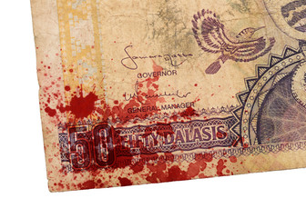 50 Gambian dalasi bank note, bloody