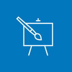 Easel and paint brush line icon.