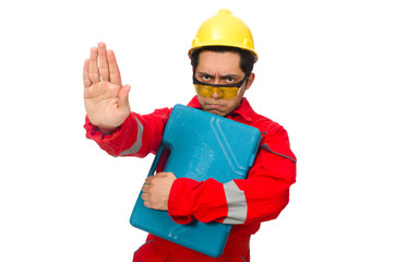 Man in coveralls isolated on white