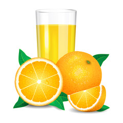 Fresh orange juice and pieces of orange, citrus juice