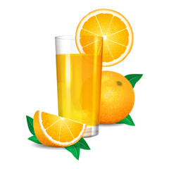 Fresh orange juice and pieces of orange, citrus juice © LinaTruman