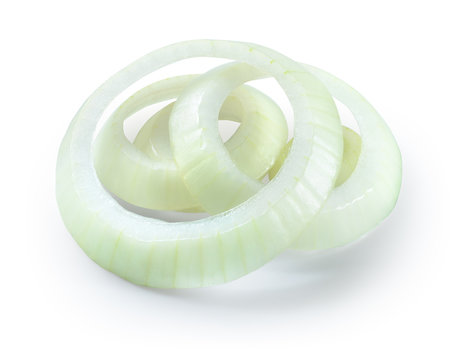 Onion slices isolated on white background. With clipping path.