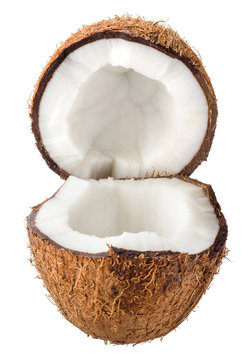 Coconut. Two halves isolated on white background.