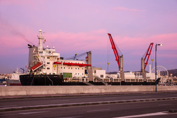 Fototapeta premium Ship - general Cargo vessel in sea port Cadiz, Spain
