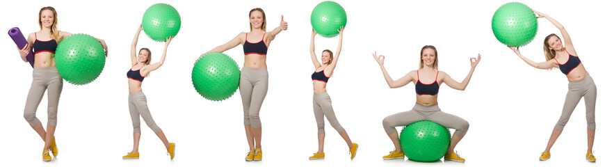 Set of photos with model and swiss ball