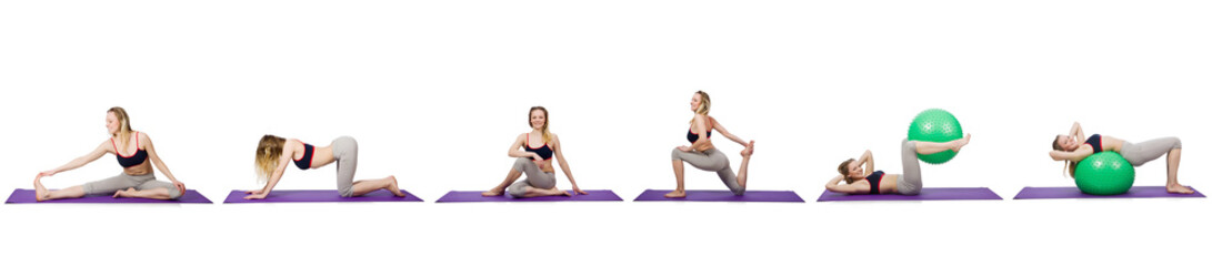 Set of photos with model and swiss ball