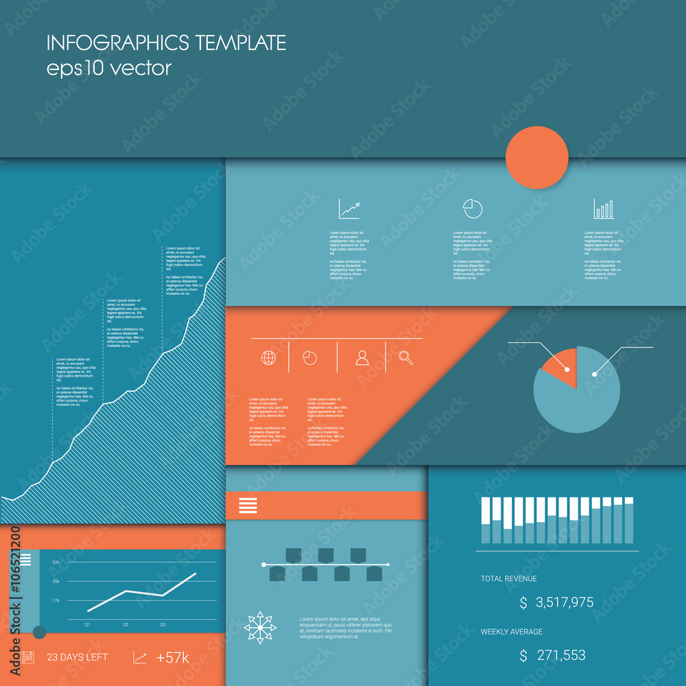 Poster infographics template with business graphs and charts, other elements for data presentation or proje