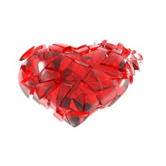 Broken red glass heart. 3d illustration