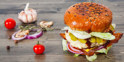 chicken burger with tomato onion cheese lettuce