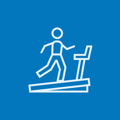 Man running on treadmill line icon.