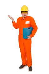 Man in coveralls isolated on white