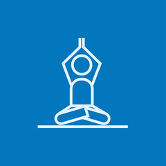 Man meditating in lotus pose line icon.