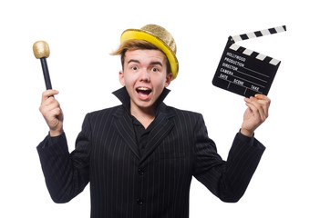 Funny man with movie clapboard