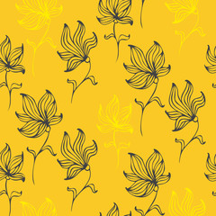 Colorful cute floral set with doodle flowers. Spring or summer design seamless pattern