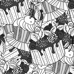 Hand drawn seamless pattern cupcakes.