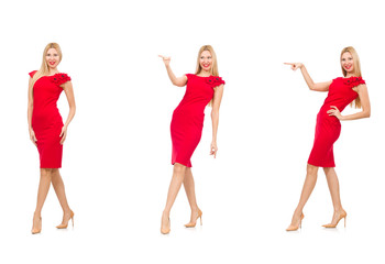 Woman in red dress isolated on white