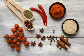 Spices on white background