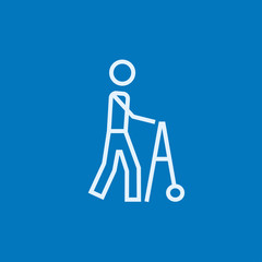 Man with walker line icon.