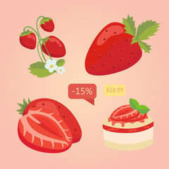 Set of isolated Strawberry. Cartoon illustration of strawberry and berry. Vector Juicy Strawberry.