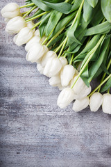 bouquet of white tulips.Flowers of spring and love.Happy Mothers Day.Copy space.selective focus.