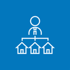 Real estate agent with three houses line icon.