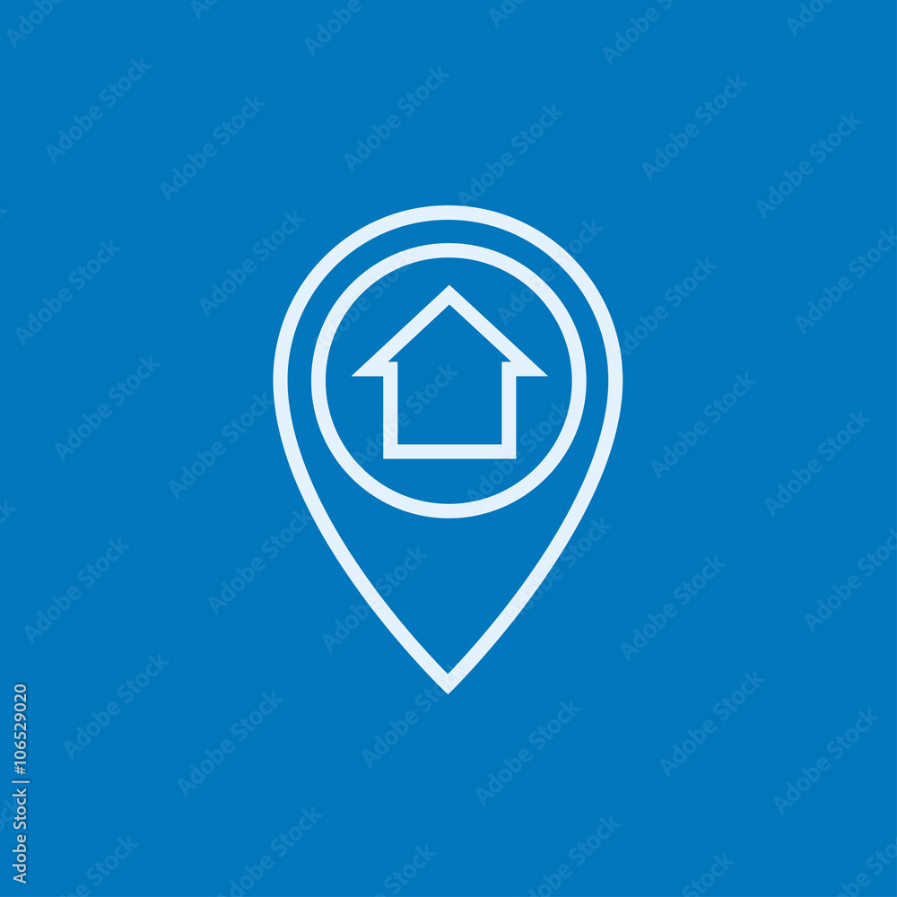 Poster pointer with house inside line icon.