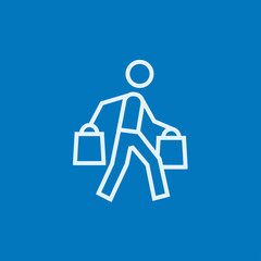 Man carrying shopping bags line icon.