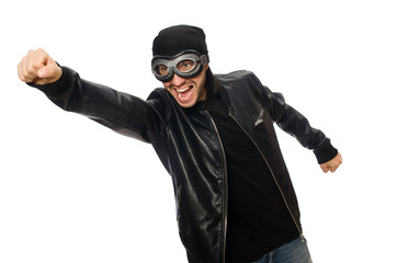 Young man with aviator glasses on white