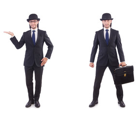 Businessman in vintage concept isolated on white