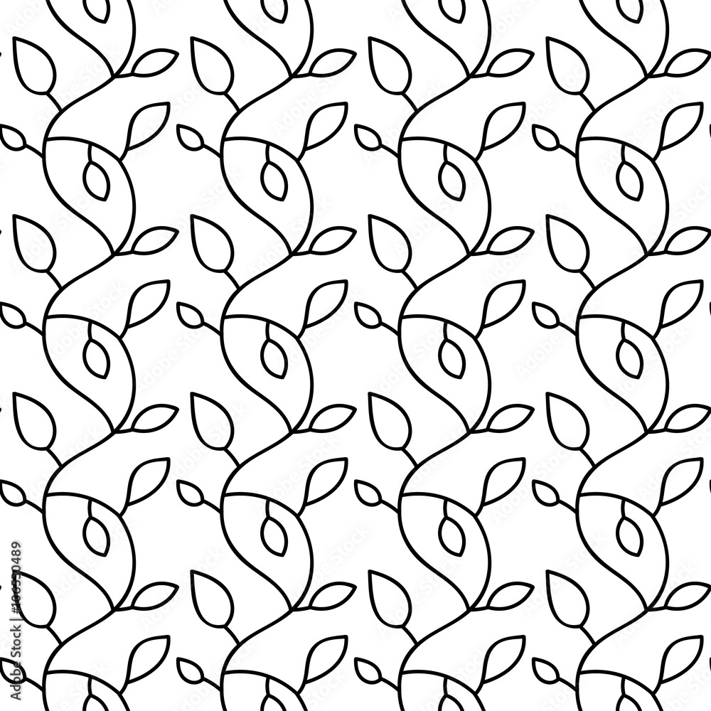 Poster vector seamless pattern. linear graphic design. floral linear background. stylized branches with lea