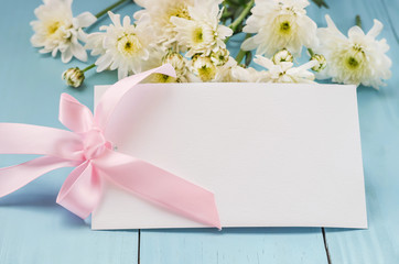 Greeting card with pink ribbon bow